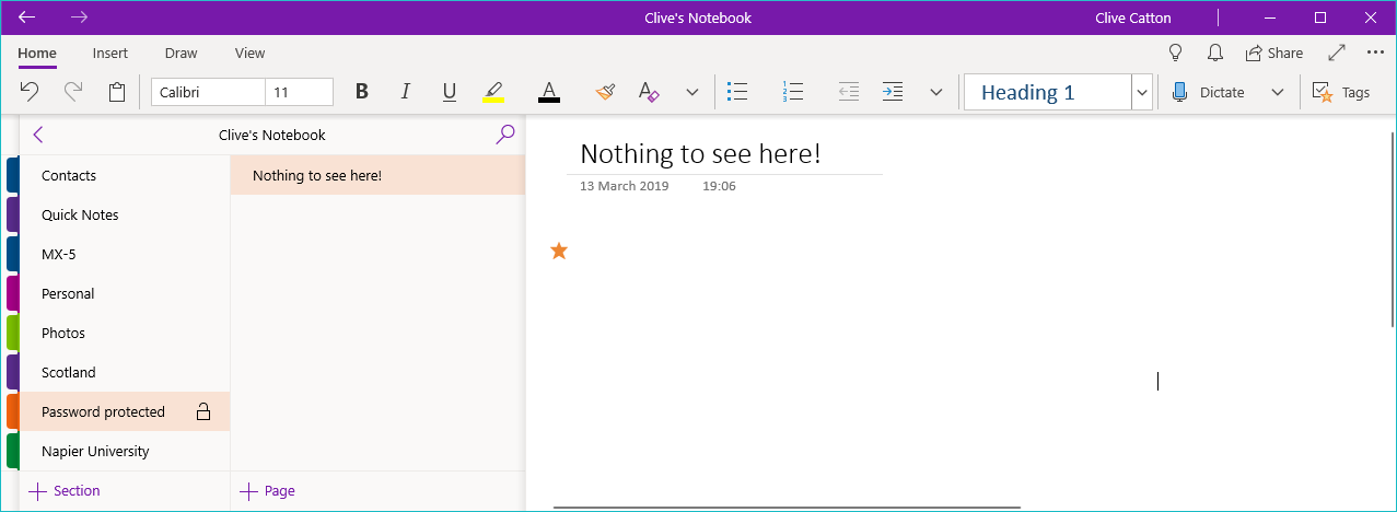 OneNote Dialog Box