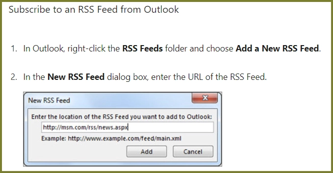 Subscribe to an RSS feed in Outlook