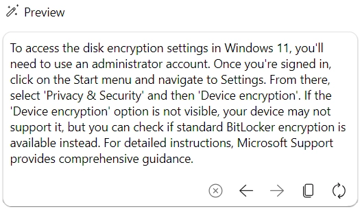 Copilot AI instructions for Windows 11 disk encryption